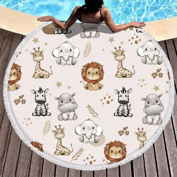 Круглые пляжные полотенца с кисточками, листьями высокогорного яка, подсолнухов, пляжным полотенцем для бассейна, солнцезащитной шалью с изображением льва Корги, полотенцами