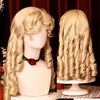 Синтетический римский локон с длинной волнистой челкой, Кудрявая белая блондинка, женский парик Лолиты для косплея, термостойкий парик для вечеринки