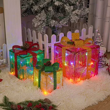 Рождественская Легкая Подарочная Коробка Из 3 Частей Прозрачное Теплое Светлое Украшение Рождественской Коробки Складные Подарочные Украшения Новый Год 2024
