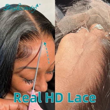 Rosabeauty Real HD, Полностью Прозрачный Невидимый Прямой парик из человеческих волос 13X6 на кружеве, Бразильский парик на шнурке 180 Плотности для женщин
