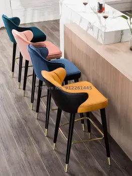 Легкий роскошный барный стул из массива дерева, скандинавский современный простой барный стул, американский чистый красный высокий стул, итальянский модный барный стул