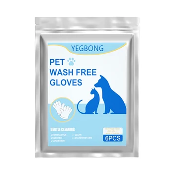 6шт чистящих перчаток, Одноразовые перчатки для чистки кошек и собак, Нетканые салфетки для ухода, Пятновыводитель без полоскания, Товары для домашних животных