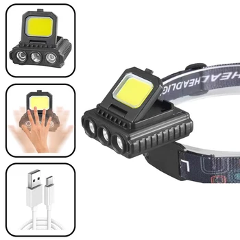 Портативная мини-светодиодная сенсорная фара, USB-перезаряжаемая фара, встроенный аккумулятор, USB-перезаряжаемый походный поисковый фонарь
