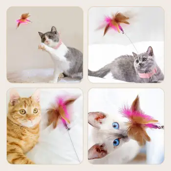 Интерактивные игрушки для кошек, Забавная палочка-дразнилка из перьев с колокольчиком, Ошейник для домашних животных, Палочка-дразнилка для котенка, Обучающие игрушки для кошек, принадлежности