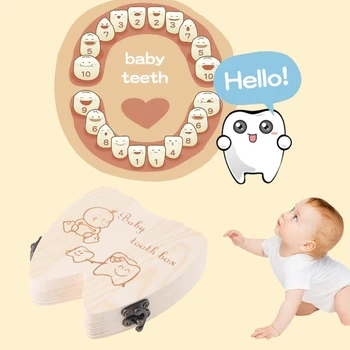 Детская Деревянная коробка для зубов Испанский / Английский Органайзер для молочных зубов Персонализированные Сувениры для новорожденных, Подарок на День рождения Для маленьких девочек и мальчиков