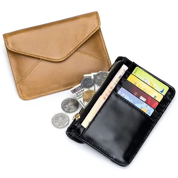 Женский винтажный простой кошелек для монет из натуральной кожи, ультратонкий короткий маленький кошелек, многофункциональная сумка для карт