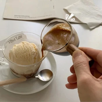 Мини-кофейная чашка в итальянском стиле, концентрированный прозрачный маленький молочник, Послеобеденный чай, стеклянная чашка, маленький молочник с деревянной ручкой