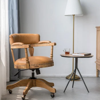 Современные офисные стулья из массива дерева, креативный офис, роскошный дом, Ретро-лифт, поворотные опоры для компьютерного кресла, кресло со спинкой