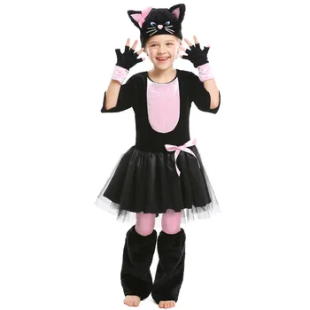 Дети Девочки, детское платье с черным котом, костюмы для косплея на Хэллоуин, наряд для ролевых игр в детском саду