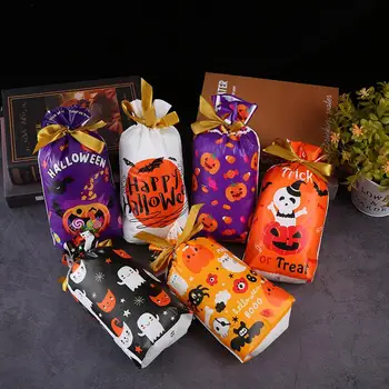 Персонализированные поделки на Хэллоуин, мешочки для конфет, дизайн шнурков на Хэллоуин с праздничными узорами для подарков на Хэллоуин