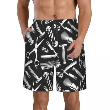 Дизайн изображения парикмахерской Мужские повседневные шорты для прогулок Пляжные брюки с завязками Комфортные шорты с плоской передней частью S