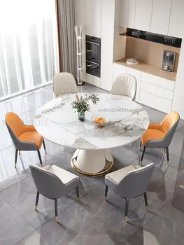 Обеденный стол Mavisun с 6 вращающимися стульями из спеченного камня Современная элегантная мебель для дома Универсальный кухонный стол Круглый