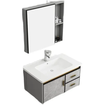 Комбинация шкафов для ванной комнаты Современный минималистичный столик для ванной комнаты Встроенный керамический умывальник