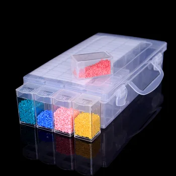 Пластиковая коробка-органайзер с 64 сетками, инструмент для алмазной росписи, аксессуары, коробка для хранения, Переносные коробки-органайзеры для хранения бисера, чехол