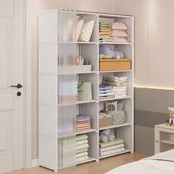 2023 Пылезащитный шкаф для домашнего хранения в спальне Простая сборка Шкаф для хранения В арендованном помещении Организация стеллажей для хранения в шкафу