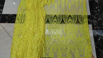 2023 Высококачественная желтая кружевная ткань из французского тюля с 3D цветами и пайетками для вечерней одежды, платья, Африканской кружевной ткани, свадебного шитья