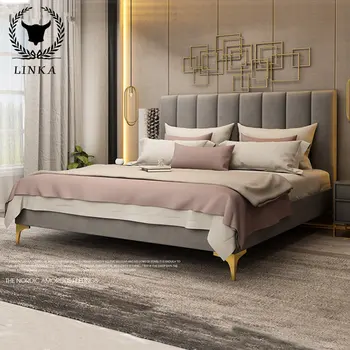 Скандинавская ткань, простая современная легкая роскошная основная и дополнительная кровать, фланелевая сетка, красная кровать, небольшая квартира, односпальная двуспальная кровать