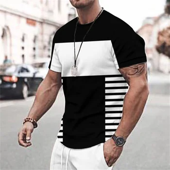 Модная мужская футболка с цветным блокирующим графическим 3D принтом, повседневная летняя одежда из полиэфирного волокна большого размера с коротким рукавом