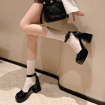 2023 Новые женские босоножки Mary Jane на толстом каблуке и высоком каблуке в стиле Ретро с квадратной головкой