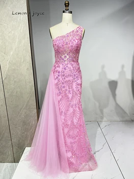 Лимонно-розовое элегантное вечернее платье на одно плечо с пайетками, Обычная линия талии, праздничное платье на день рождения, Новая мода 2023 года