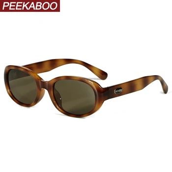 Peekaboo модные овальные солнцезащитные очки для мужчин, поляризованные TR90, леопардовые коричневые круглые солнцезащитные очки для женщин, корейский стиль, мужские uv400 2024