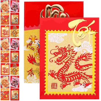 30 Шт Конвертов для денег Новогодние Красные Пакеты Милый мешочек с рисунком Китайского Дракона Бумажные Деньги на Удачу