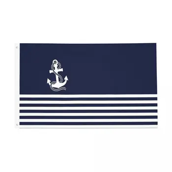 Морские темно-синие полосы и белый флаг-якорь, внутренний и наружный баннер, Всепогодное украшение, Прочные флаги размером 60x90 90x150 см