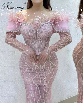 Арабские розовые платья для свадебной вечеринки с открытыми плечами, плюс размер, вечернее платье из Дубая, расшитое бисером, новейшее платье для выпускного вечера с кристаллами 2023 года.