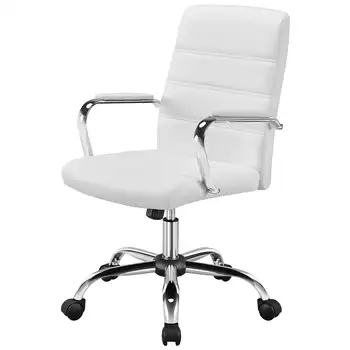 Офисное кресло SMILE MART с регулируемой средней спинкой из искусственной кожи, вращающееся Кресло для руководителей, белое игровое кресло, мебель, парикмахерское кресло