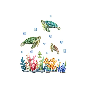 Наклейки на стену в виде черепахи с пузырьками из морских водорослей, Оконное стекло, наклейка на туалет, украшение ванной комнаты, Самоклеящийся Съемный Водонепроницаемый противообрастающий