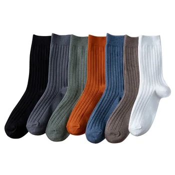3 пары осенне-зимних деловых мужских носков, однотонные повседневные носки, удобные носки среднего размера