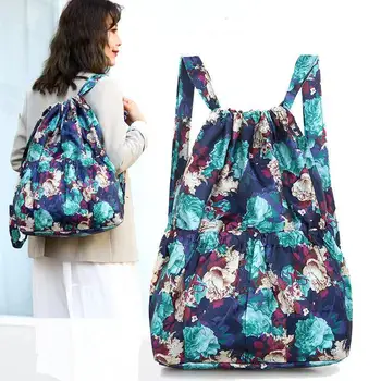 Винтажные женские рюкзаки с цветочным узором в этническом стиле, водонепроницаемые нейлоновые рюкзаки на шнурке, легкие рюкзаки на плечах большой емкости