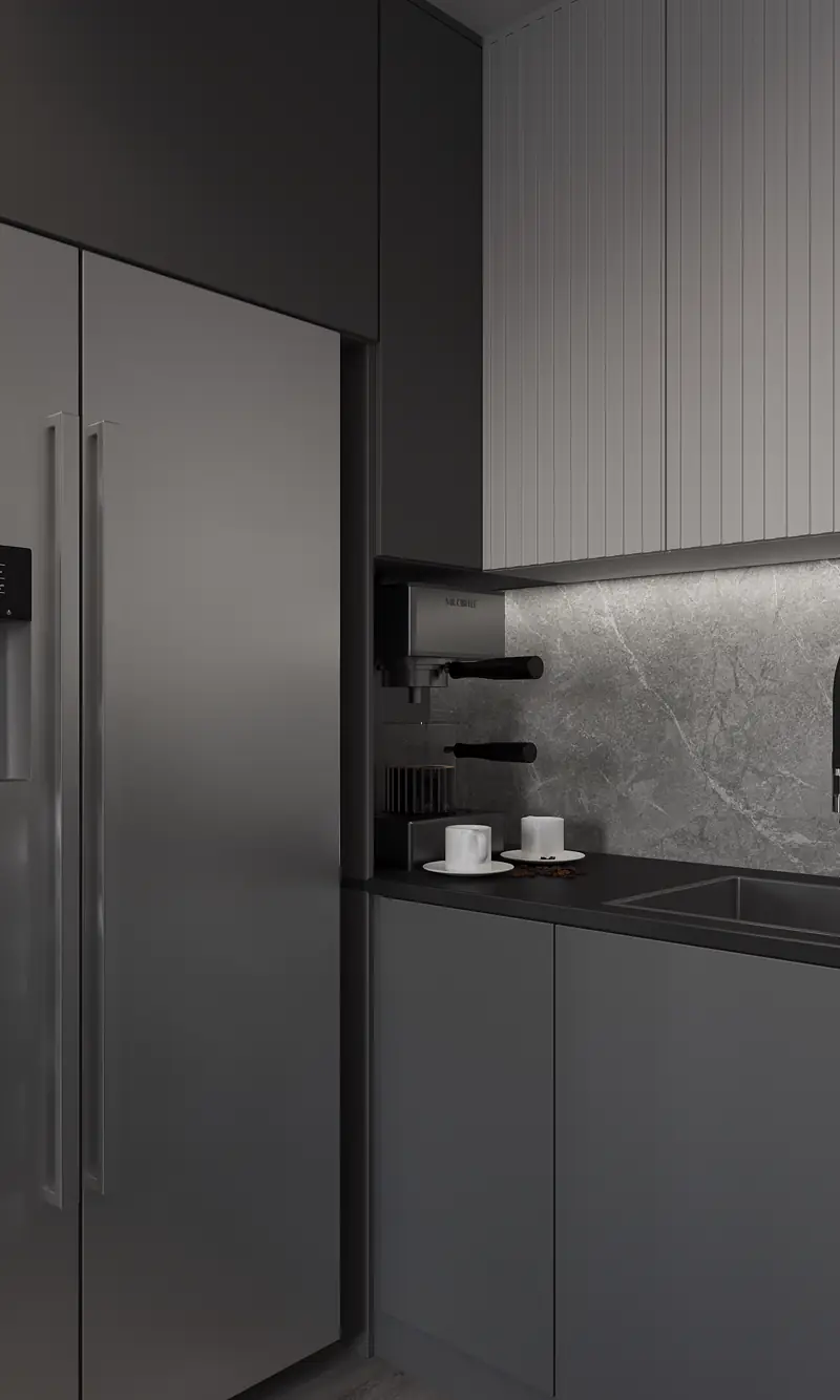 Рендер кухни-гостиной — Авиастроителей 22 (89 м²)